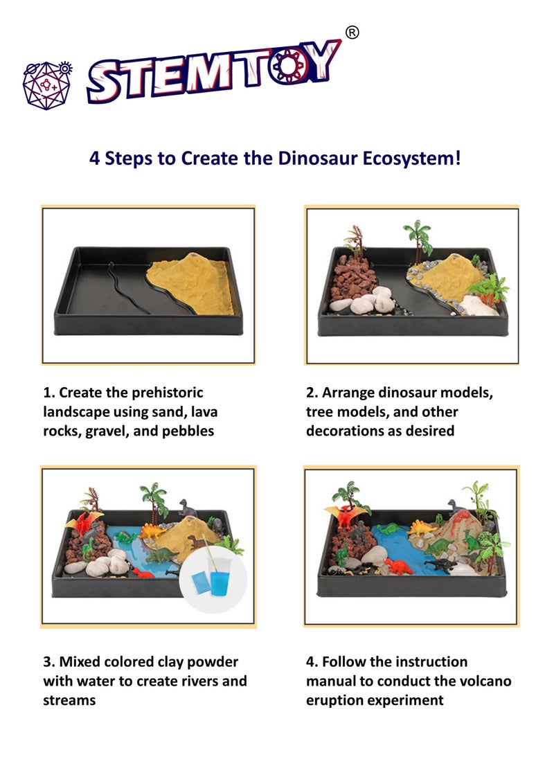 Jurassic Volcano Eruption & Dinosaur Habitat Science Kit – Build a Miniature Prehistoric Ecosystem with a Volcano Experiment, Rocks, Colored Sand, Trees, 12 Dinosaur Figures & Activity Guide– STEM/ STEAM Educational Toy for Kids