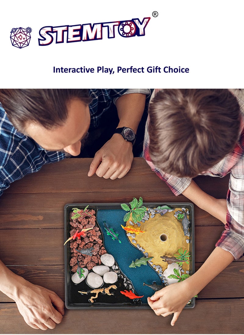Jurassic Volcano Eruption & Dinosaur Habitat Science Kit – Build a Miniature Prehistoric Ecosystem with a Volcano Experiment, Rocks, Colored Sand, Trees, 12 Dinosaur Figures & Activity Guide– STEM/ STEAM Educational Toy for Kids