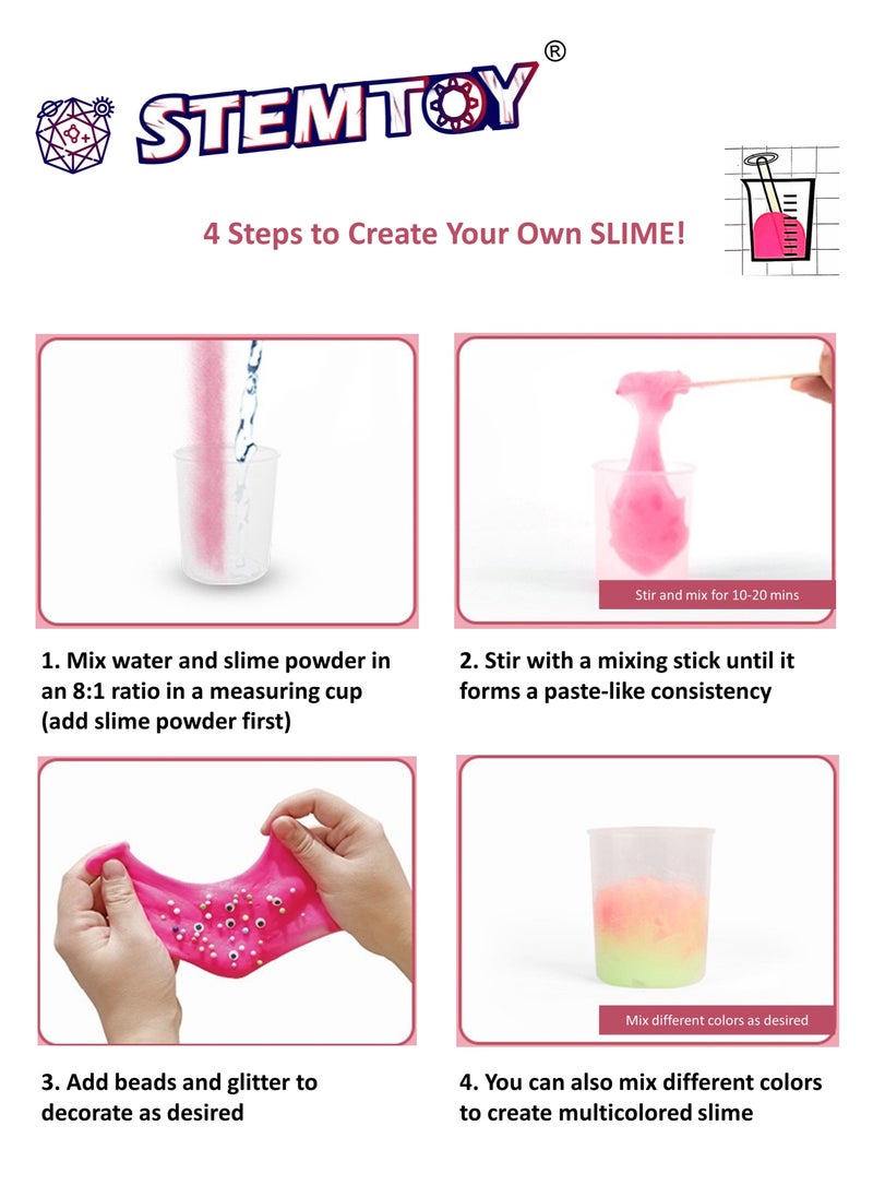 DIY Slime Science Experiment Kit for Kids – Make Non-Sticky Fluffy Slime with Cornstarch, Slime Powder & Glitter, Fun Hand-On STEM/ STEAM Chemistry Activity for Creative Crafting and Play