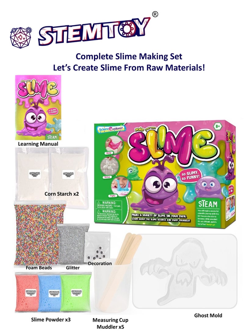 DIY Slime Science Experiment Kit for Kids – Make Non-Sticky Fluffy Slime with Cornstarch, Slime Powder & Glitter, Fun Hand-On STEM/ STEAM Chemistry Activity for Creative Crafting and Play