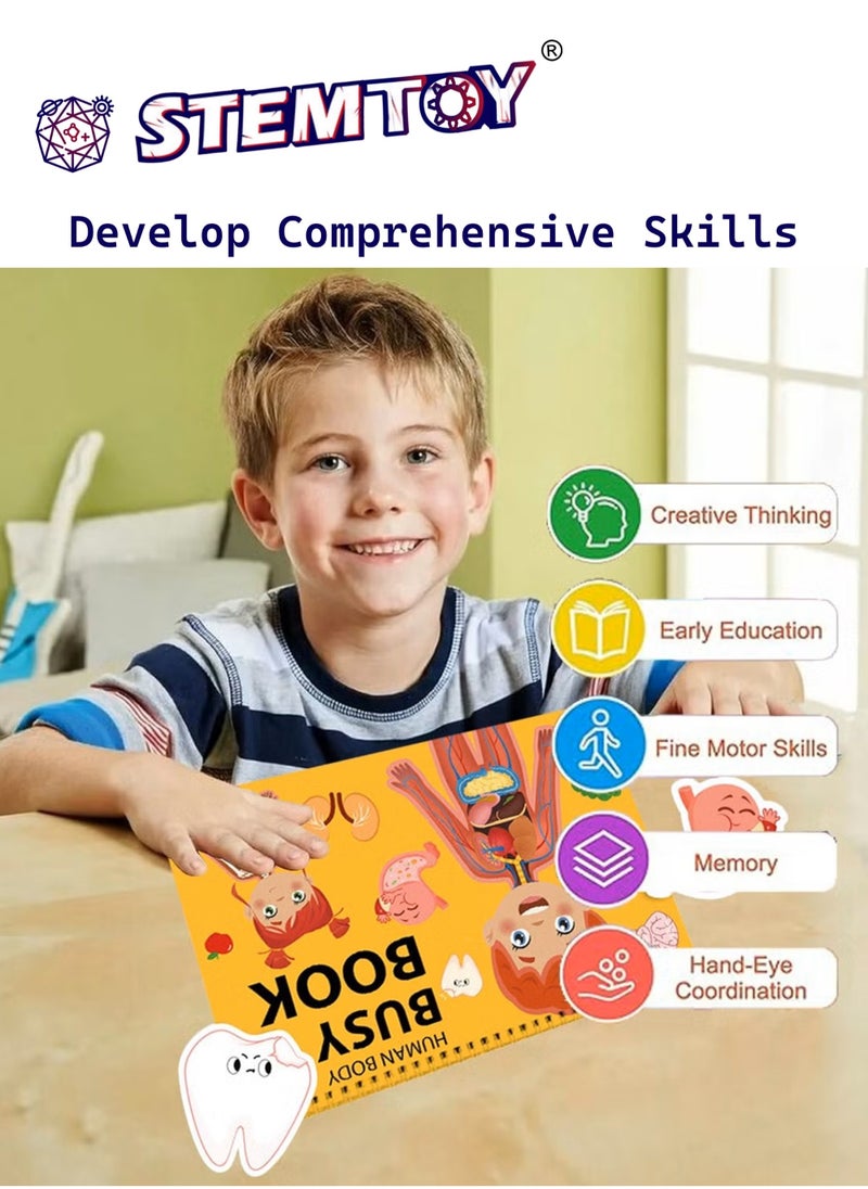 Quiet Book Busy Book for Toddlers, Montessori Homeschool Preschool STEM/ STEAM Educational Toy, Interactive Early Learning Activity, Sensory Cognitive Development Fine Motor Skills, Portable Washable Travel Gift for Babies Kids Boys Girls Ages 3-6 (Human Body Anatomy)