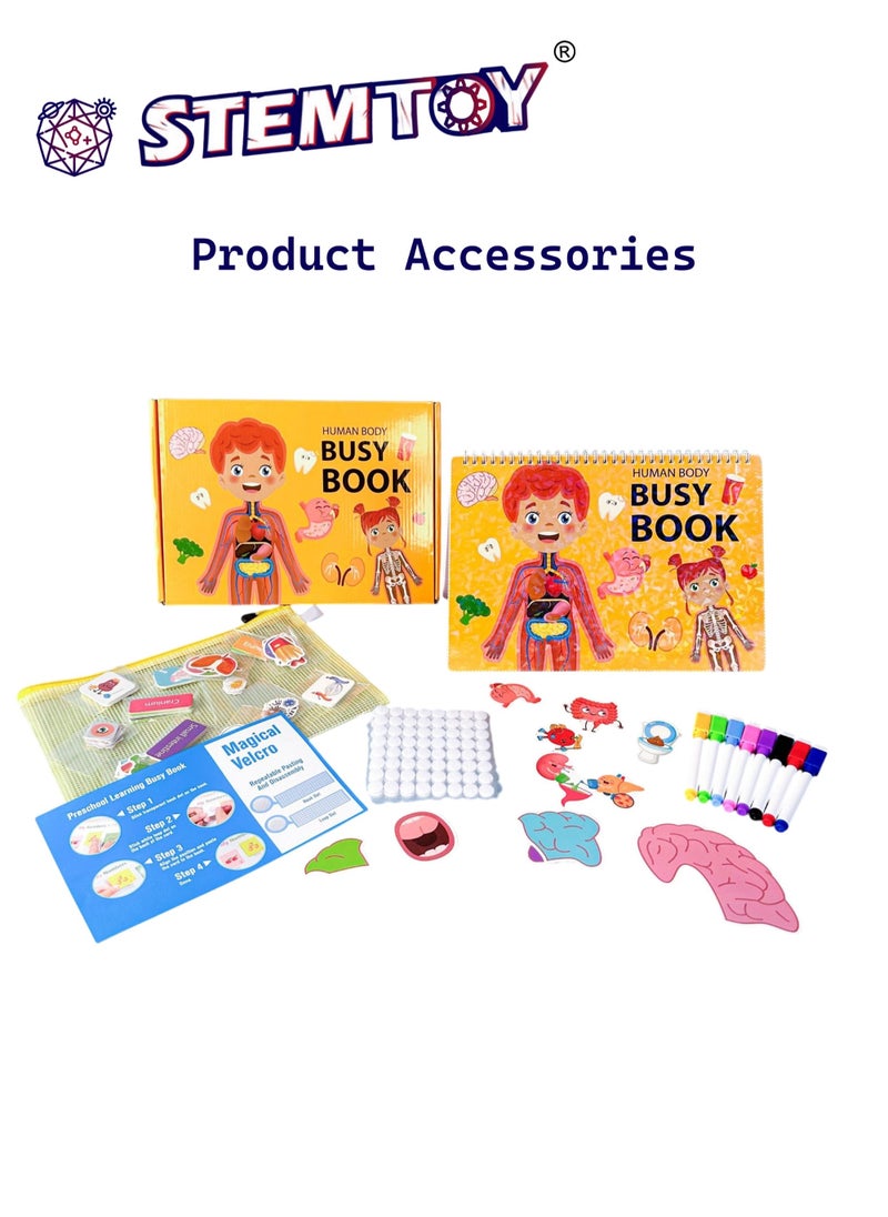 Quiet Book Busy Book for Toddlers, Montessori Homeschool Preschool STEM/ STEAM Educational Toy, Interactive Early Learning Activity, Sensory Cognitive Development Fine Motor Skills, Portable Washable Travel Gift for Babies Kids Boys Girls Ages 3-6 (Human Body Anatomy)
