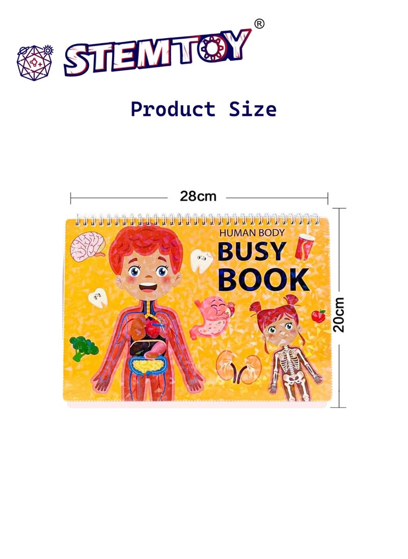 Quiet Book Busy Book for Toddlers, Montessori Homeschool Preschool STEM/ STEAM Educational Toy, Interactive Early Learning Activity, Sensory Cognitive Development Fine Motor Skills, Portable Washable Travel Gift for Babies Kids Boys Girls Ages 3-6 (Human Body Anatomy)