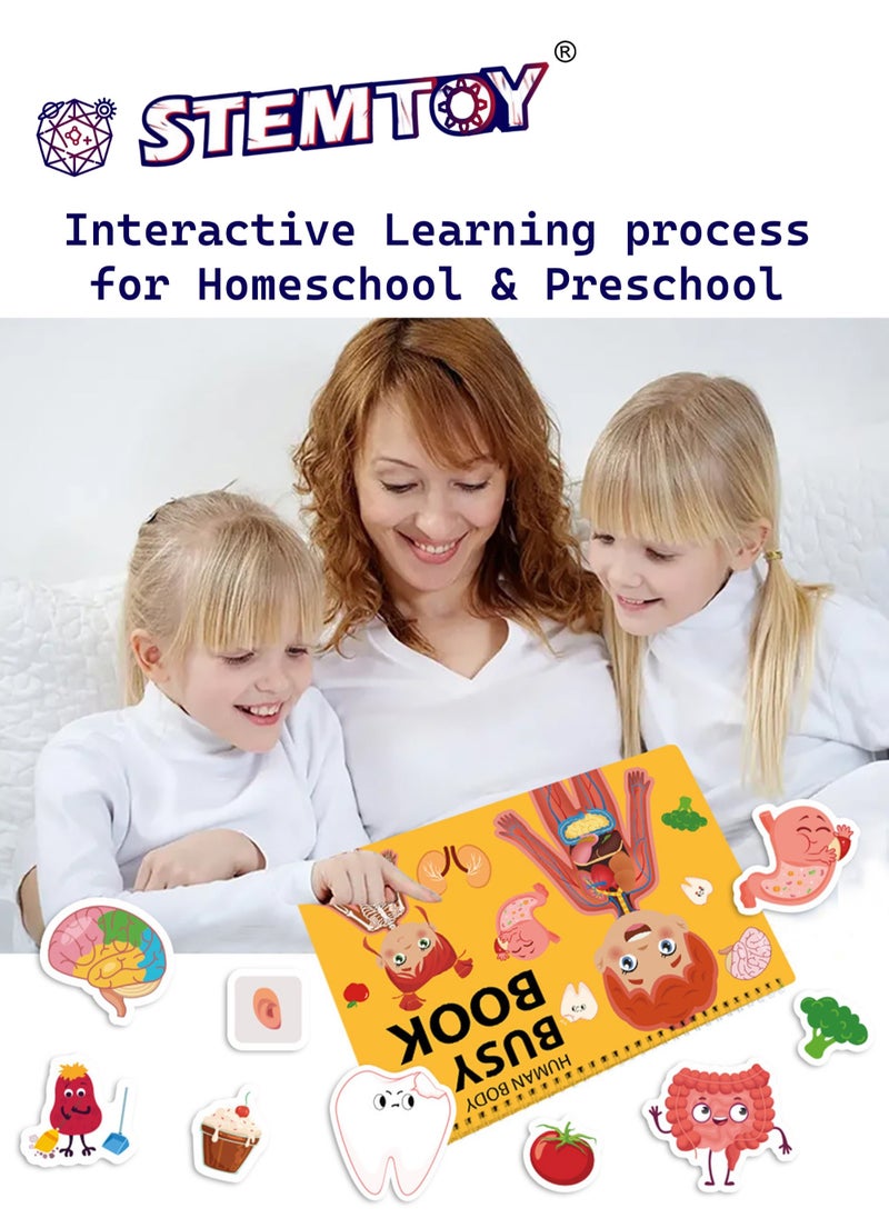 Quiet Book Busy Book for Toddlers, Montessori Homeschool Preschool STEM/ STEAM Educational Toy, Interactive Early Learning Activity, Sensory Cognitive Development Fine Motor Skills, Portable Washable Travel Gift for Babies Kids Boys Girls Ages 3-6 (Human Body Anatomy)