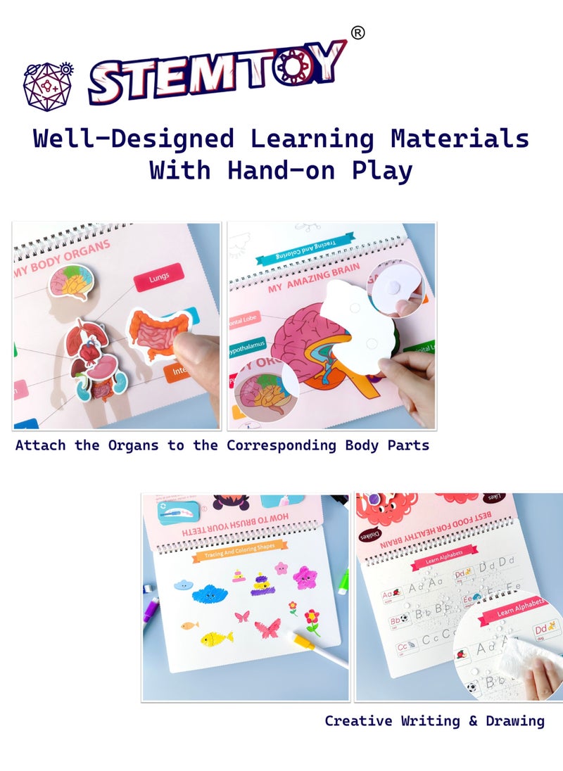 Quiet Book Busy Book for Toddlers, Montessori Homeschool Preschool STEM/ STEAM Educational Toy, Interactive Early Learning Activity, Sensory Cognitive Development Fine Motor Skills, Portable Washable Travel Gift for Babies Kids Boys Girls Ages 3-6 (Human Body Anatomy)