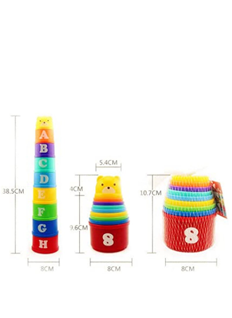 Stacking Cups, 9 pieces with letters and numbers, Sound Folding Cup Toy Stacking Cups Game Toy for Baby Kids Childrens Educational Toy Bath toys