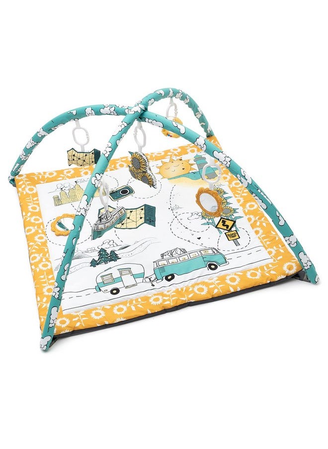 JumpOff Jo - Baby Gym Activity Center & Washable Play Mat - Includes 5 Early Development & Sensory Toys - Ideal for Infants Ages 3 Months or Older - Road Trip