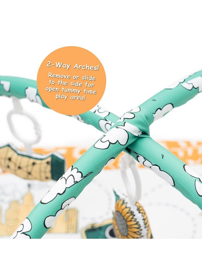 JumpOff Jo - Baby Gym Activity Center & Washable Play Mat - Includes 5 Early Development & Sensory Toys - Ideal for Infants Ages 3 Months or Older - Road Trip