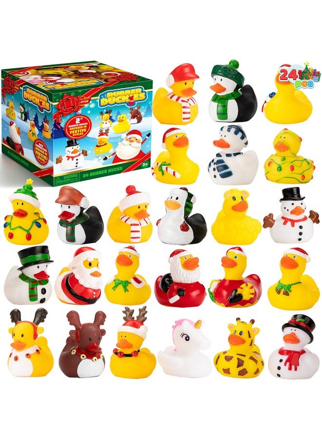 JOYIN 24 PCS Christmas Ducks for Christmas Stocking Stuffers, Xmas Rubber Duck Bath Toys for Kids Gift, Christmas Party Favor Novelty Duckies for Boys, Girls and Toddlers