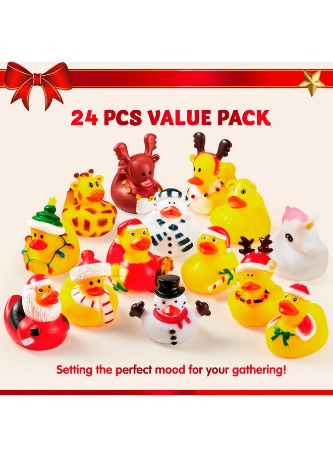 JOYIN 24 PCS Christmas Ducks for Christmas Stocking Stuffers, Xmas Rubber Duck Bath Toys for Kids Gift, Christmas Party Favor Novelty Duckies for Boys, Girls and Toddlers