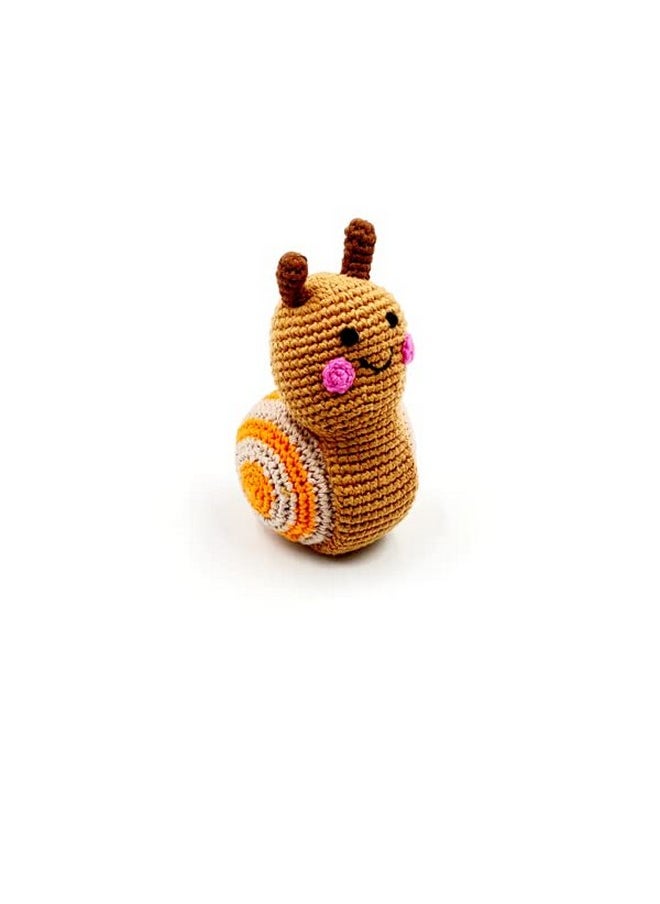 Pebble Fair Trade Handmade Crochet Cotton Snail Rattle - Brown Sugar