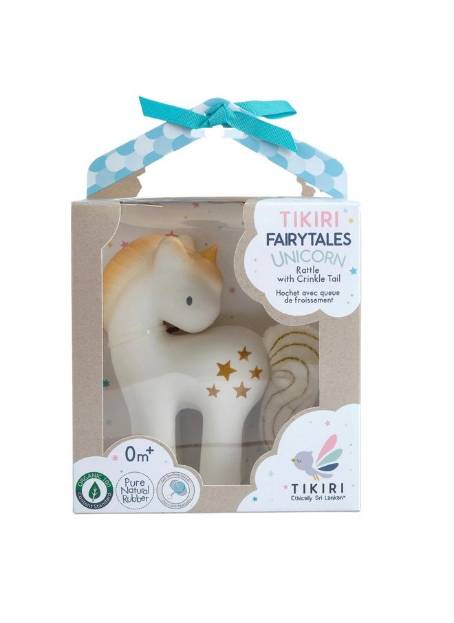 Tikiri Shining Stars Unicorn Organic Natural Rubber Rattle with Crinkle Wings