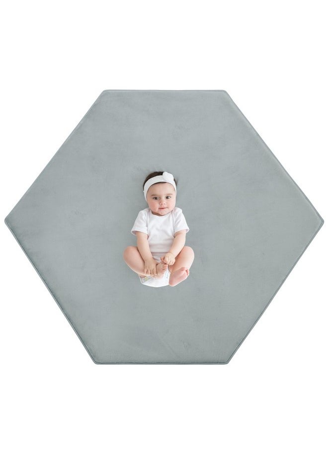 HOMBYS Hexagon Playpen Mat Memory Foam Baby Play Mat Compatible with Hexagon Baby Playpen, 45x52 Super Soft Velvet with Non-Slip Backing, Portable Play Mat for Kids Toddler Crawling & Play, Light Grey