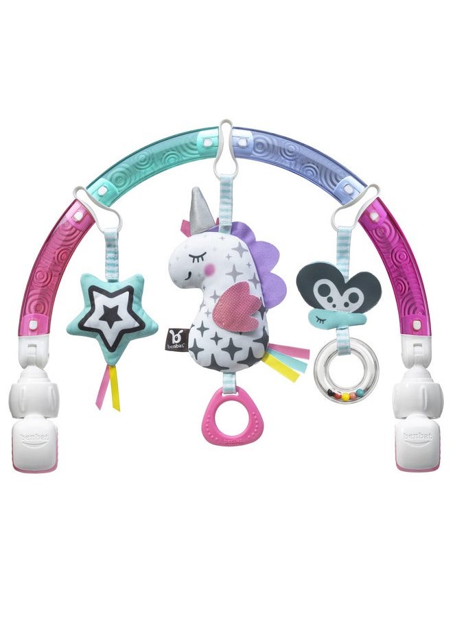 BENBAT Baby Stroller Arch Toy Rainbow Dazzle Friends Play Bar. Fun Newborns Sensory Activity, Adjustable for Bouncers and Car Seat, Unicorn