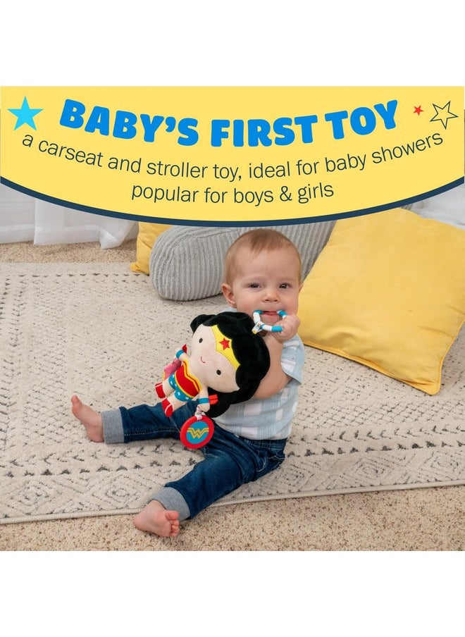 KIDS PREFERRED DC Comics Wonder Woman Multi Sensory Activity Toy with Teethers, Crinkle Textures, and Clip for On The Go Fun for Infant and Baby Boys and Girls Medium