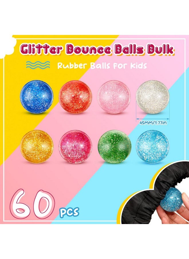 Shappy 60 Pcs Bouncy Balls 45 mm Glitter Bounce Ball Bulk with Storage Bag Large Bouncy Balls for Kids Goodie Bag Fillers Birthday Party Favors, Assorted Colors