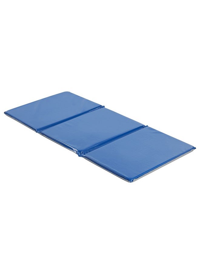 ECR4Kids Everyday Folding Rest Mat, 3-Section, 1in, Classroom Furniture, Blue/Grey