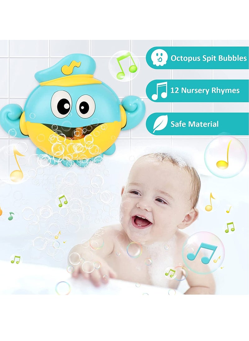 Baby Bath Toys Bubble Machine, 1000+ Bubbles Per Minute with Nursery Rhymes, Automatic Octopus Bubble Maker Bath Toys for the Bathtub for Toddlers Babies Boys Girls