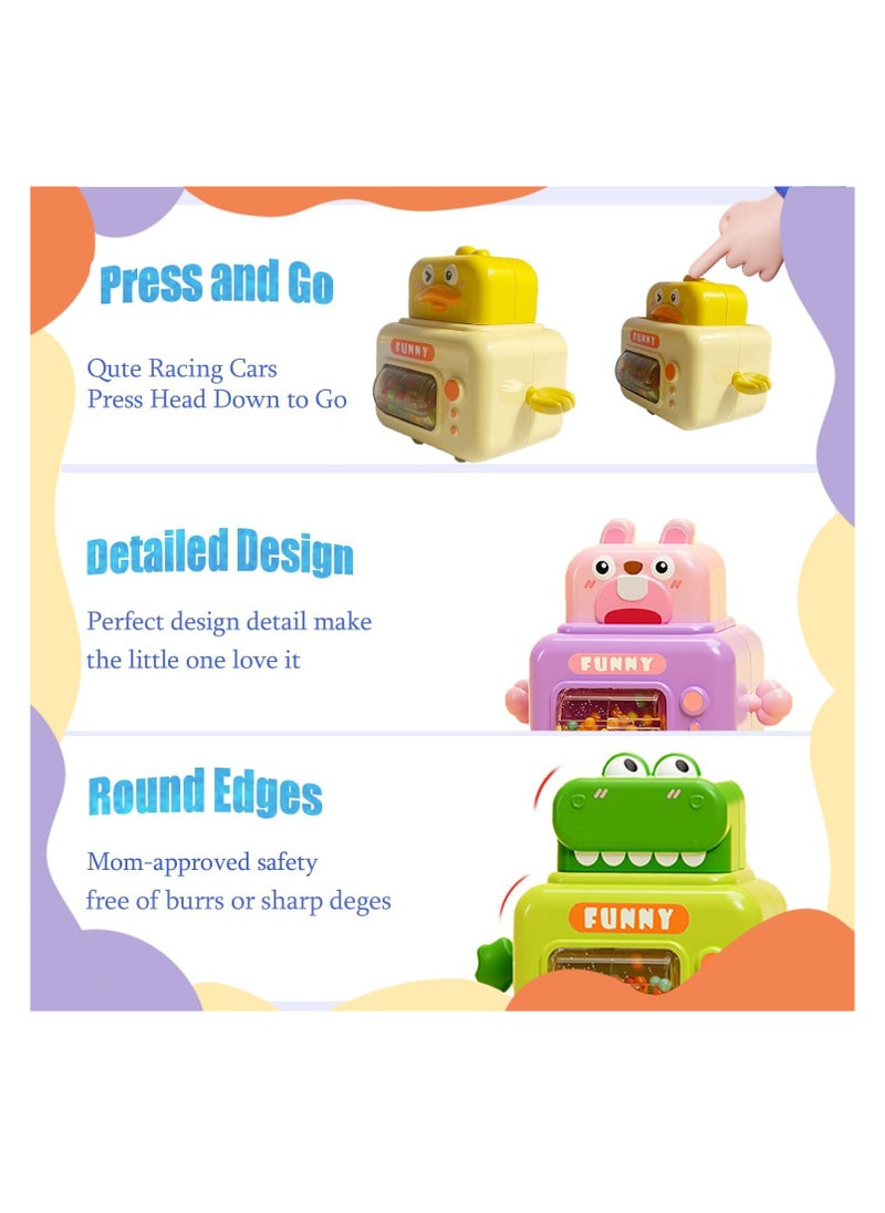 4 Pack Press and Go Cars Toys, Pull Back Cars Set, Infant Animal Cars, Push Go Friction Baby Toys, Infant Play Vehicle Set for Toddler 1-3 Boys and Girls