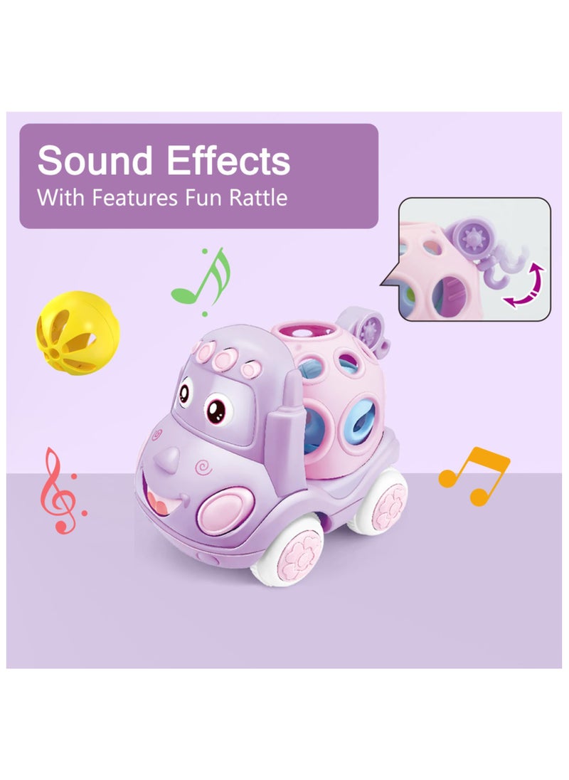 3PCS Baby Toy Car, Rattle & Roll Cars for Toddler Aged 1-3, Push and Go Toys, Soft Rubber Inertia Pull Back Vehicles 6-12 Month Infant, Friction Powered Truck, Baby Boys Girls Preschool Gift