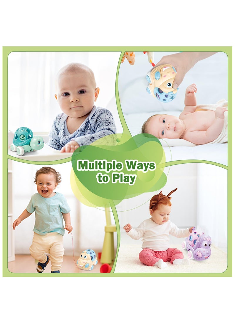 3PCS Baby Toy Car, Rattle & Roll Cars for Toddler Aged 1-3, Push and Go Toys, Soft Rubber Inertia Pull Back Vehicles 6-12 Month Infant, Friction Powered Truck, Baby Boys Girls Preschool Gift
