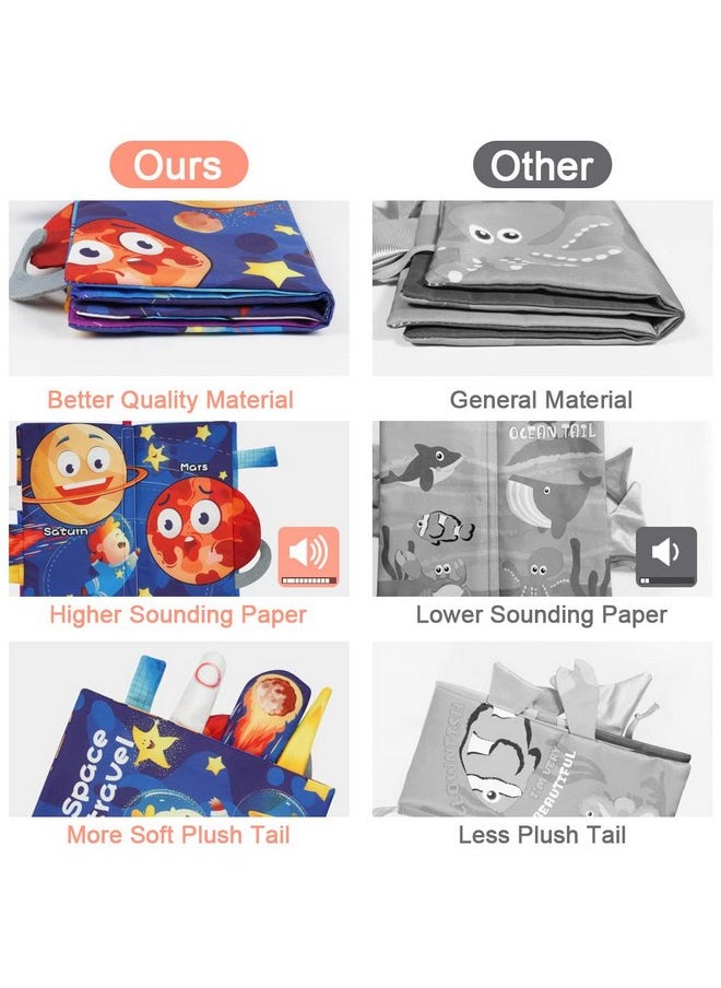 Vicloon Baby Books Toys, 2PCS Baby Books 6 to 12 Months, Touch and Feel Transport and Space Theme Crinkle Cloth Book, Tummy Time Soft Books Toys for Newborn Early Educational Toys
