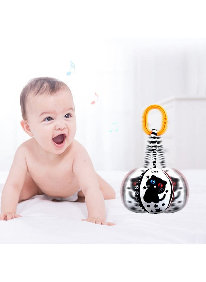 KAKIBLIN Baby Hanging Rattle Toys, 4 Pack Black and White Car Seat Baby Toys Soft Squeaky Stroller Toy for Baby Montessori Sensory Toys 0-12 Months for Newborn Infant, White and Black