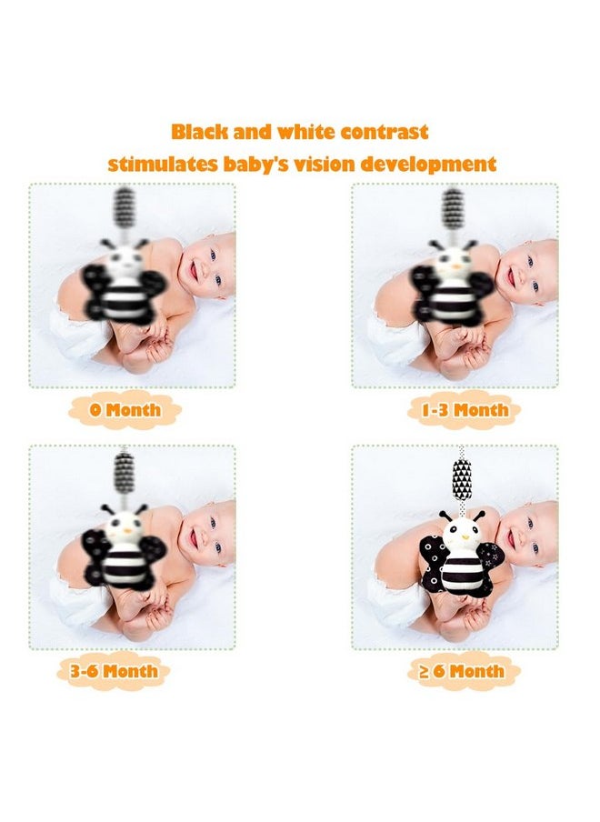 KAKIBLIN Baby Hanging Toy,3 Pack Black and White Baby Toys for 3 6 9 12 Months, High Contrast Hanging Baby Toys,Plush Soft Stroller Rattles Toys for Boys and Girls(21CM, Ladybug,Bee & Owl)