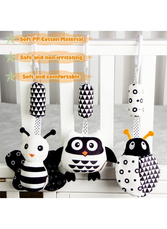KAKIBLIN Baby Hanging Toy,3 Pack Black and White Baby Toys for 3 6 9 12 Months, High Contrast Hanging Baby Toys,Plush Soft Stroller Rattles Toys for Boys and Girls(21CM, Ladybug,Bee & Owl)