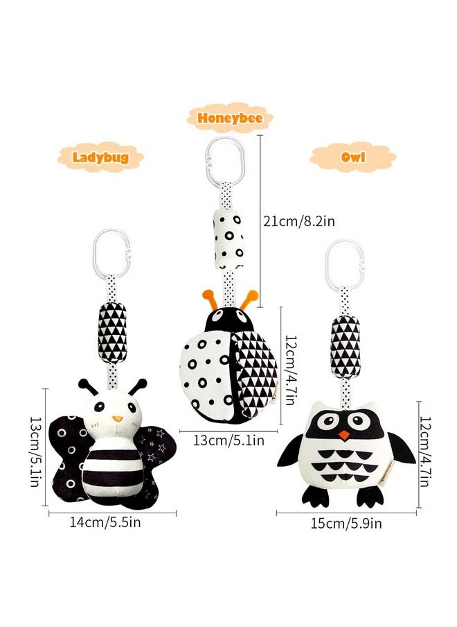 KAKIBLIN Baby Hanging Toy,3 Pack Black and White Baby Toys for 3 6 9 12 Months, High Contrast Hanging Baby Toys,Plush Soft Stroller Rattles Toys for Boys and Girls(21CM, Ladybug,Bee & Owl)