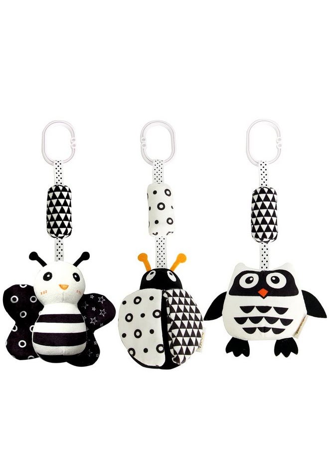 KAKIBLIN Baby Hanging Toy,3 Pack Black and White Baby Toys for 3 6 9 12 Months, High Contrast Hanging Baby Toys,Plush Soft Stroller Rattles Toys for Boys and Girls(21CM, Ladybug,Bee & Owl)