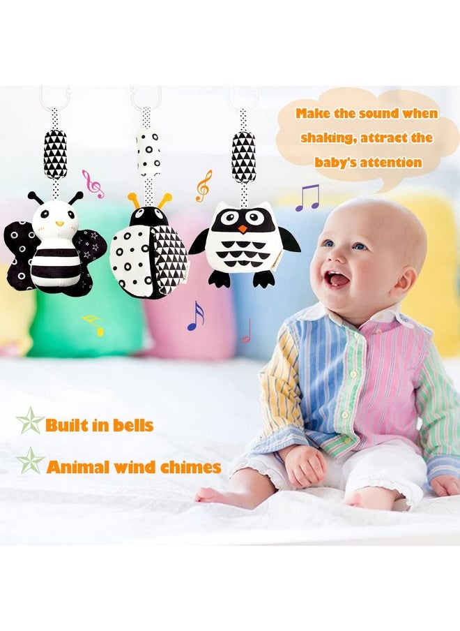 KAKIBLIN Baby Hanging Toy,3 Pack Black and White Baby Toys for 3 6 9 12 Months, High Contrast Hanging Baby Toys,Plush Soft Stroller Rattles Toys for Boys and Girls(21CM, Ladybug,Bee & Owl)