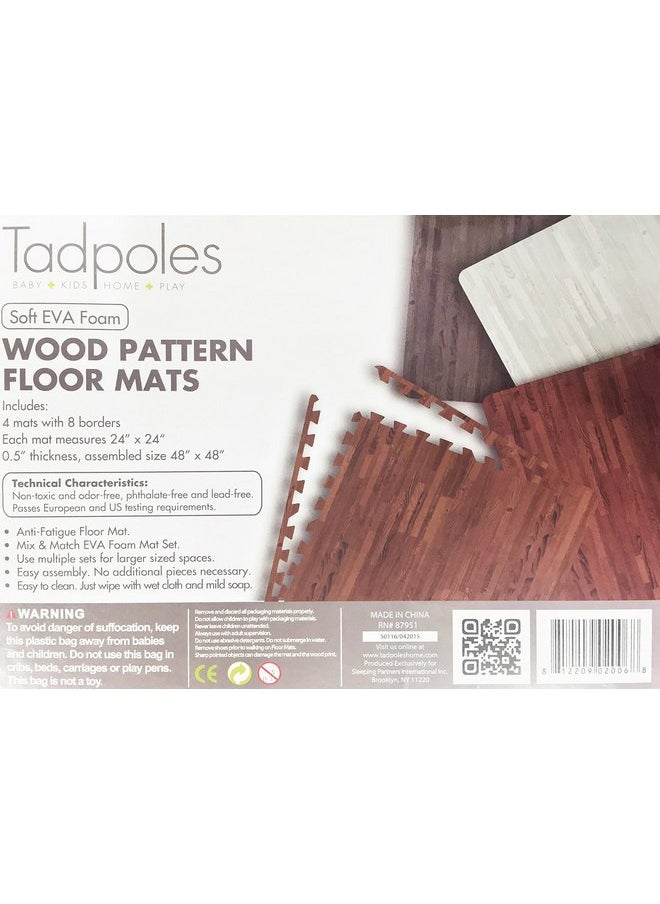 Tadpoles 4 Tile Natural Wood Grain Playmat | Interlocking Tiles with 8 Border Pieces | Soft EVA Foam | Safe & Durable | Total Floor Coverage 48” x 48” | for Kids & Adults | Light Grey