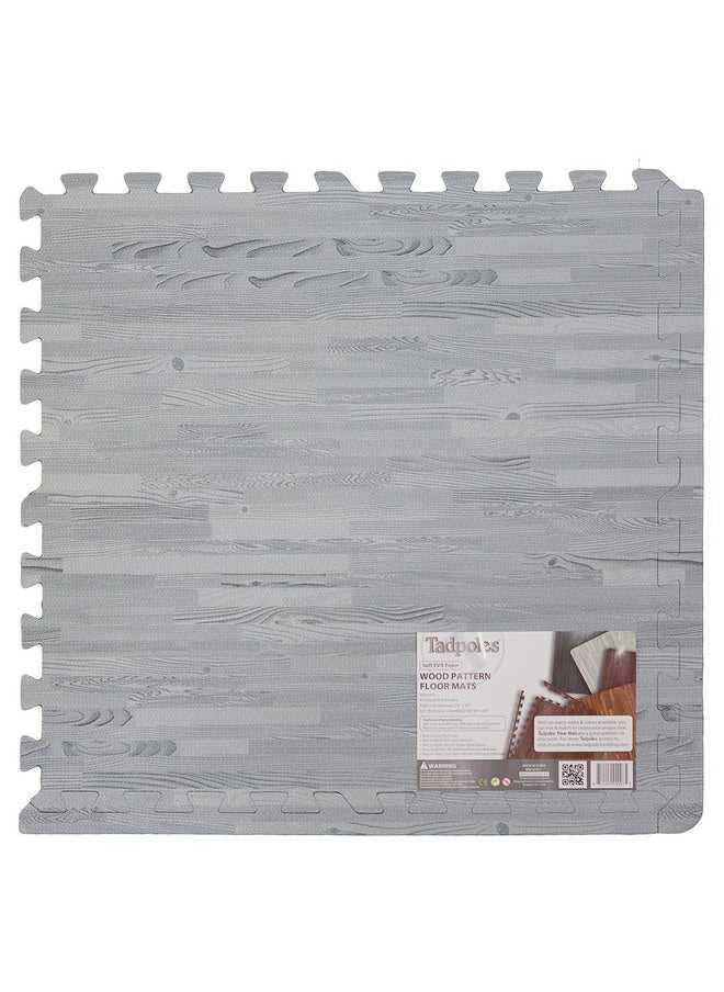 Tadpoles 4 Tile Natural Wood Grain Playmat | Interlocking Tiles with 8 Border Pieces | Soft EVA Foam | Safe & Durable | Total Floor Coverage 48” x 48” | for Kids & Adults | Light Grey