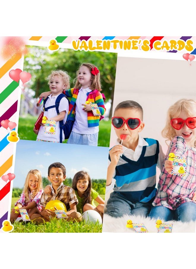 Sotiff 28 Sets Valentine's Day Gift Card for Kids with Rubber Ducks Bulk Valentine's Greeting Cards Mini Rubber Duck Party Favors for Valentine School Classroom Exchange Gift