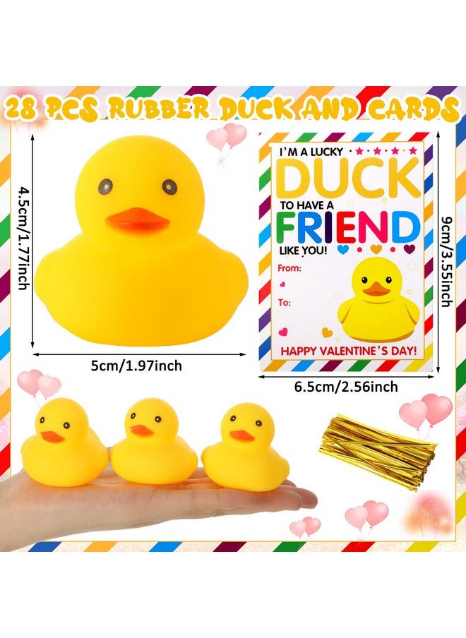 Sotiff 28 Sets Valentine's Day Gift Card for Kids with Rubber Ducks Bulk Valentine's Greeting Cards Mini Rubber Duck Party Favors for Valentine School Classroom Exchange Gift