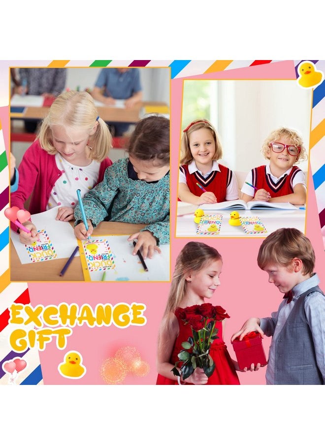 Sotiff 28 Sets Valentine's Day Gift Card for Kids with Rubber Ducks Bulk Valentine's Greeting Cards Mini Rubber Duck Party Favors for Valentine School Classroom Exchange Gift