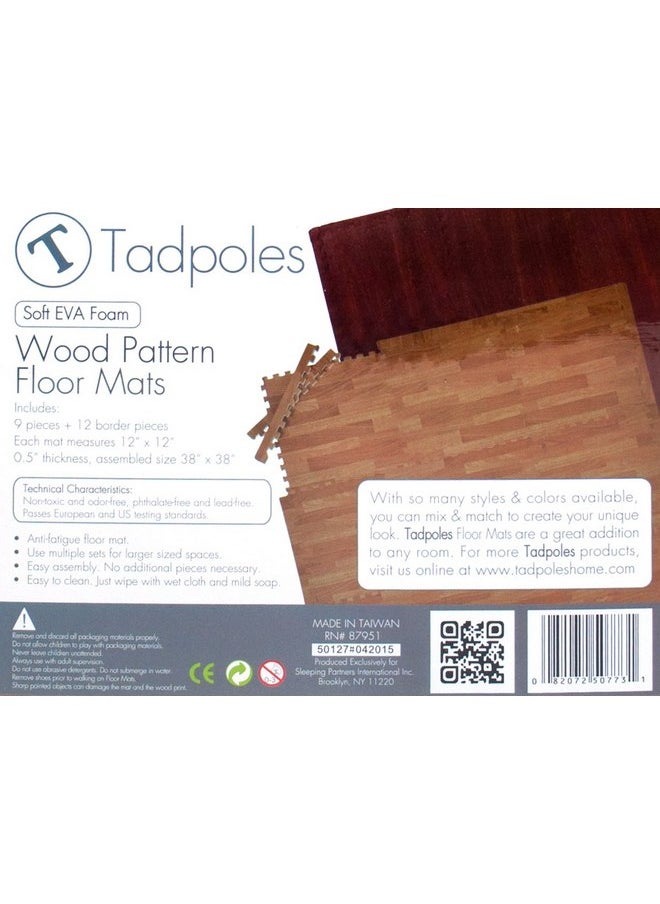 Tadpoles 9 Tile Natural Wood Grain Playmat | Interlocking Tiles with 12 Border Pieces | Soft EVA Foam | Safe & Durable | Total Floor Coverage 38” x 38” | for Kids & Adults | Oak