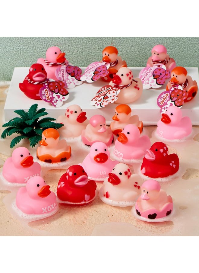 JOYIN 24 Pcs Valentine’s Day Gift Cards with Rubber Duck for Kids,Mini Rubber Duck Bath Toys for Classroom Exchange Prizes, Valentine Party Favors Toys
