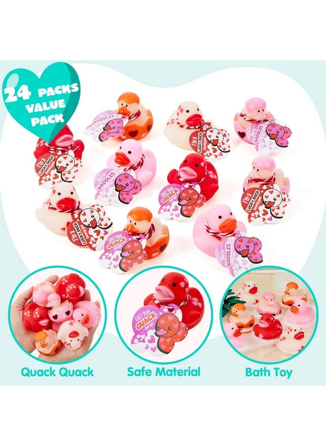 JOYIN 24 Pcs Valentine’s Day Gift Cards with Rubber Duck for Kids,Mini Rubber Duck Bath Toys for Classroom Exchange Prizes, Valentine Party Favors Toys