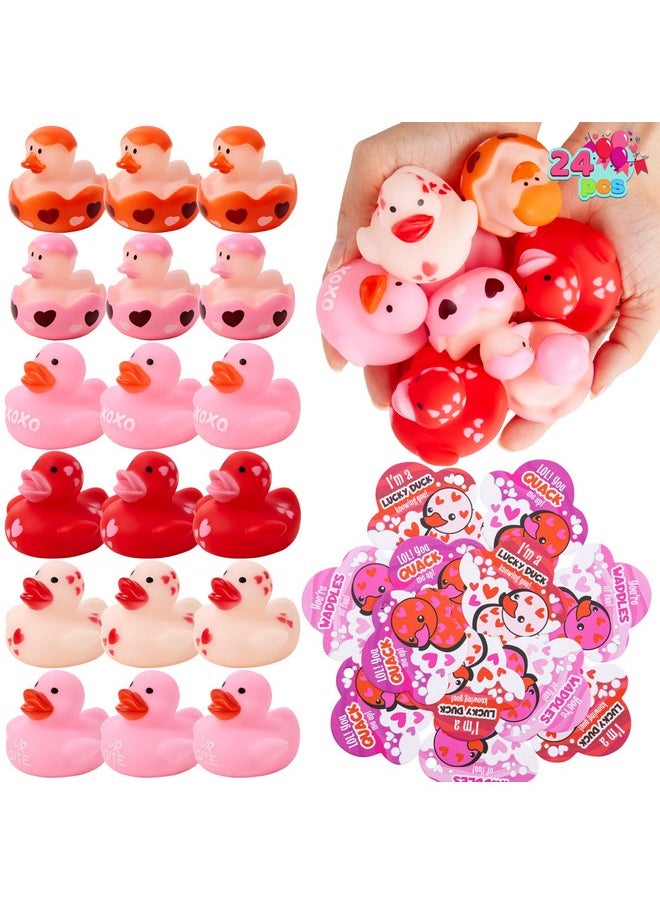 JOYIN 24 Pcs Valentine’s Day Gift Cards with Rubber Duck for Kids,Mini Rubber Duck Bath Toys for Classroom Exchange Prizes, Valentine Party Favors Toys