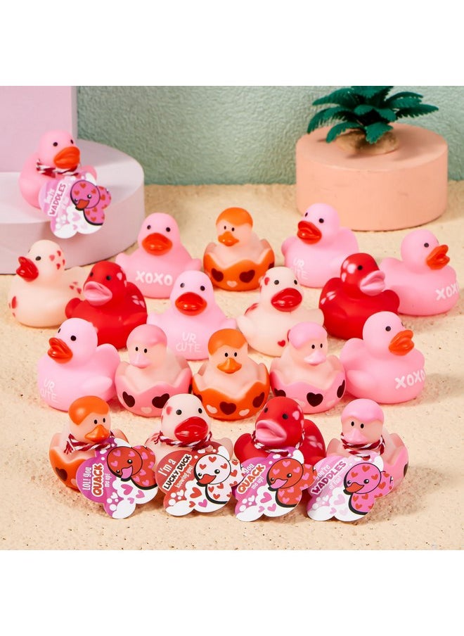 JOYIN 24 Pcs Valentine’s Day Gift Cards with Rubber Duck for Kids,Mini Rubber Duck Bath Toys for Classroom Exchange Prizes, Valentine Party Favors Toys