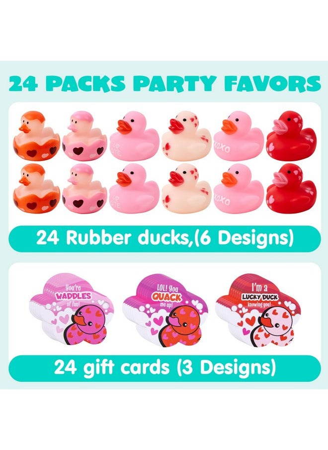JOYIN 24 Pcs Valentine’s Day Gift Cards with Rubber Duck for Kids,Mini Rubber Duck Bath Toys for Classroom Exchange Prizes, Valentine Party Favors Toys