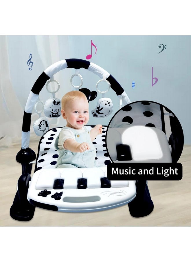 Baby Tummy Time Gym Play Mat Sensory Development Piano Musical Activity Center High Contrast Gift for Newborn Baby 0 to 3 6 9 12 Months