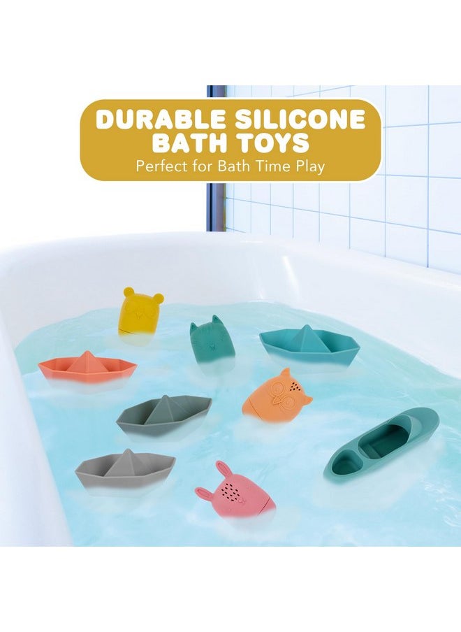 ArtCreativity Silicone Bath Toys for Babies - Set of 9 Mold Free Bath Toys - Bathtub Toys with 4 Animal, 4 Boat, and 1 Speedboat Design - Easy to Clean Bath Toys for Babies 6-18 Months