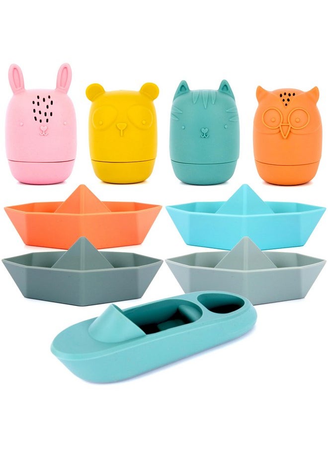 ArtCreativity Silicone Bath Toys for Babies - Set of 9 Mold Free Bath Toys - Bathtub Toys with 4 Animal, 4 Boat, and 1 Speedboat Design - Easy to Clean Bath Toys for Babies 6-18 Months
