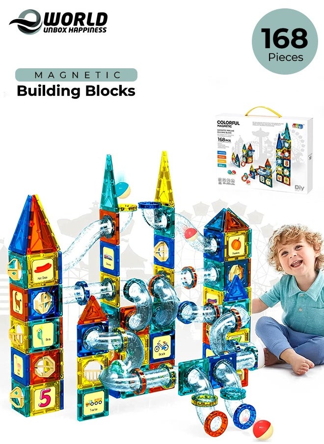 168 Piece Magnetic Pipeline Building Blocks Set, Educational 3D Construction Toy, Durable and Safe STEM Learning and Sensory Play for Kids
