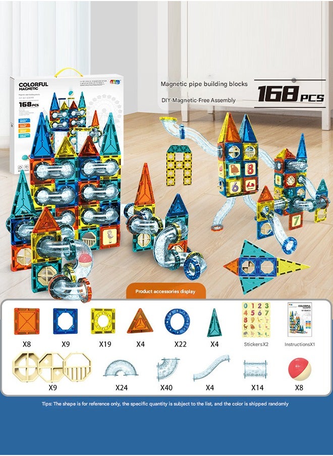 168 Piece Magnetic Pipeline Building Blocks Set, Educational 3D Construction Toy, Durable and Safe STEM Learning and Sensory Play for Kids