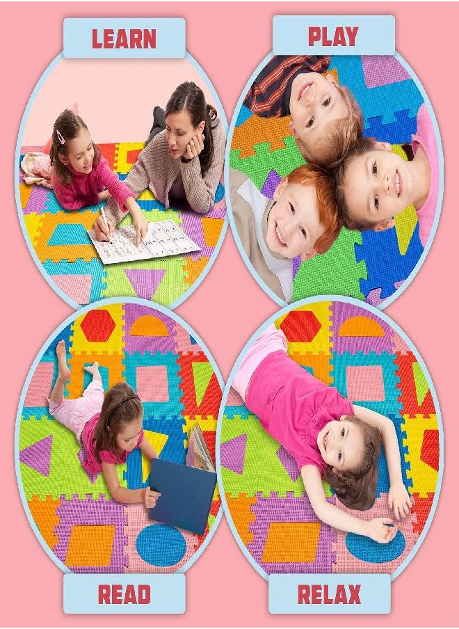 ToyVelt Foam Play Mat for Baby Kids Interlocking Foam Puzzle Floor Mats - EVA Non Toxic for Crawling, Exercise, Playroom, Play Area, Baby Nursery - Shapes, 16 Tiles
