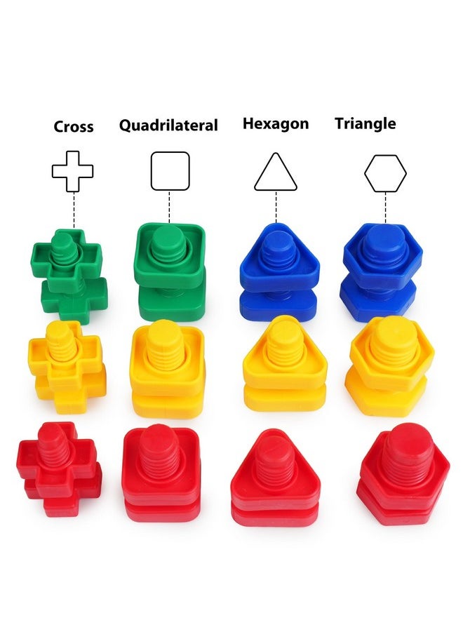 Nuts And Bolts, 24Pcs Fine Motor Skills Occupational Therapy Toys For Kids, Shapes And Colors Matching Toys, Montessori Building Construction Game With Storage Box For Baby And Toddlers